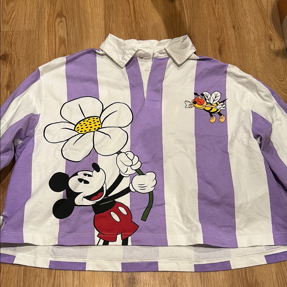 Disney Kids Purple and White Striped Mickey Mouse Shirt